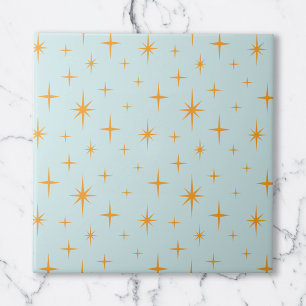 Sterrenpatroon Mid Century Modern Oranje Aqua Tegeltje