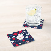 Sterrenpracht: rood, wit blauw feestvierkant kartonnen onderzetters (Insitu)