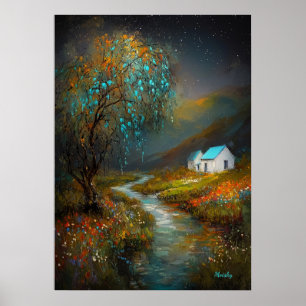 Sterrenrivierhuisje - Droomlandelijk landschap Poster