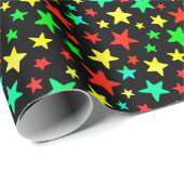 Sterrenrood blauw geel kleurd modern elegant cadeaupapier (Rol Hoek)