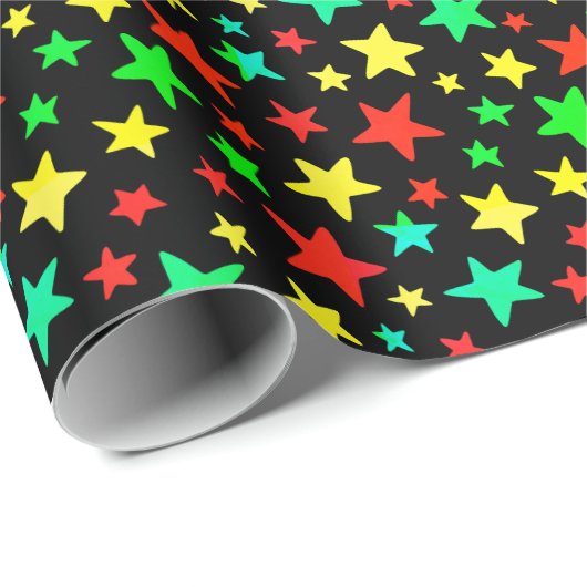 Sterrenrood blauw geel kleurd modern elegant cadeaupapier (Rol Hoek)