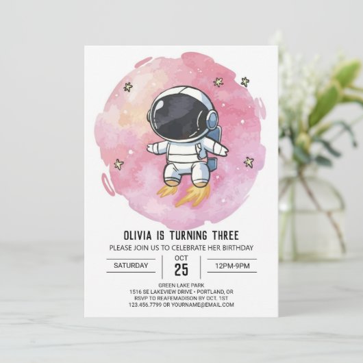 Sterrenroze Verkenner Astronaut Verjaardag Kaart (Staand voorkant)