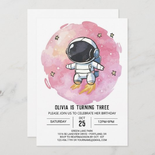 Sterrenroze Verkenner Astronaut Verjaardag Kaart (Voorkant / Achterkant)