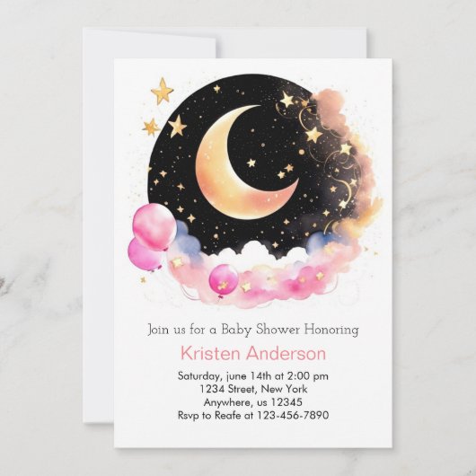 Sterrenruimte Avontuur Roze Meisje Baby shower Kaart (Voorkant)