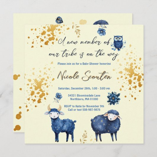 Sterrenschaap en bosvrienden Baby shower Gold Save The Date (Voorkant / Achterkant)