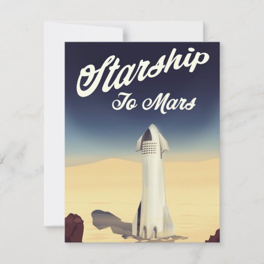 Sterrenschip naar Mars retro stijl ruimtereis. (Voorkant)