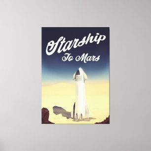 Sterrenschip naar Mars retro stijl ruimtereis. Canvas Afdruk