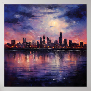 Sterrenstad Nacht: Franse impressionistische schoo Poster