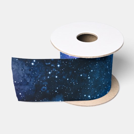 Sterrenstelsel Blauw Nachtelijke Hemel Witte Glins Satijnen Lint (Spoel)