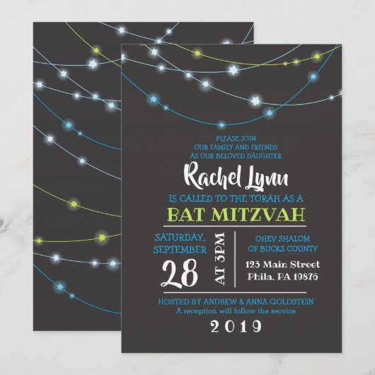 STERRENSTRENGEN Bar Mitzvah Uitnodiging (Voorkant / Achterkant)