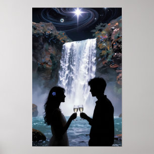 Sterrente Waterfall Romantiek Droom Poster