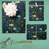 Sterrentuin bloeit blauw, gouden bloemen decoupage inpakpapier vel