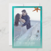 Sterrenvis aqua blauw strand trouwfoto bedankkaart (Voorkant)