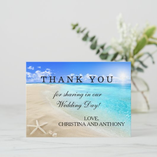 Sterrenvis Bestemming Strand Bruiloft Dankbrief Bedankkaart (Staand voorkant)