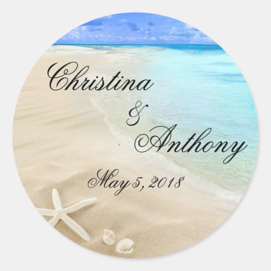 Sterrenvis Bestemming Strand Bruiloft Favorieten L Ronde Sticker (Voorkant)