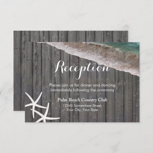 Sterrenvis Houten Achtergrond Strand Bruiloft Rece Informatiekaartje (Voorkant / Achterkant)