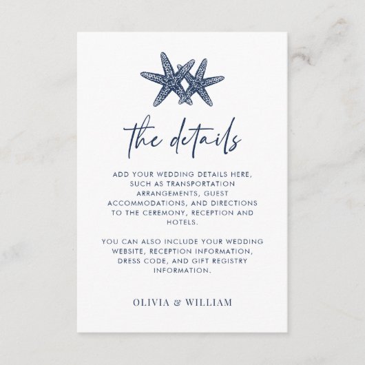 Sterrenvis Moderne Marine Blauw Strand Bruiloft De Informatiekaartje (Voorkant)