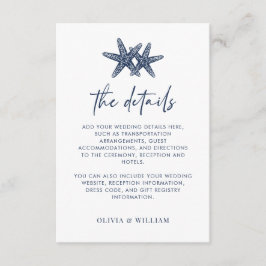 Sterrenvis Moderne Marine Blauw Strand Bruiloft De Informatiekaartje