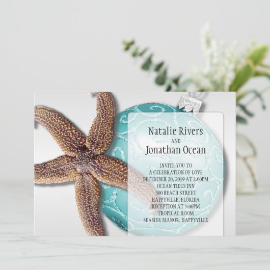 Sterrenvis Strand Bruiloft Kersttijd Kaart (Staand voorkant)