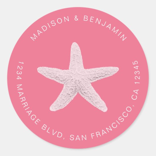 Sterrenvis Strand Bruiloft Retouradres Roze Ronde Sticker (Voorkant)