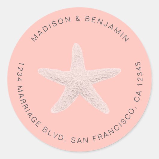 Sterrenvis Strand Bruiloft Retouradres Roze Ronde Sticker (Voorkant)