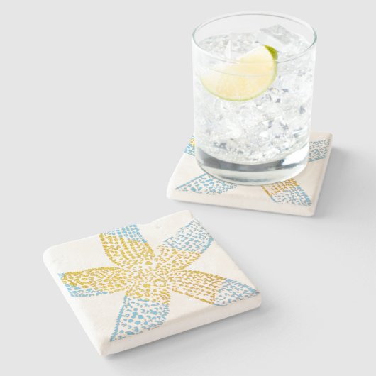 Sterrenvis Strand Luchtblauw Glitterend Goud Wit M Stenen Onderzetter (Zijkant)