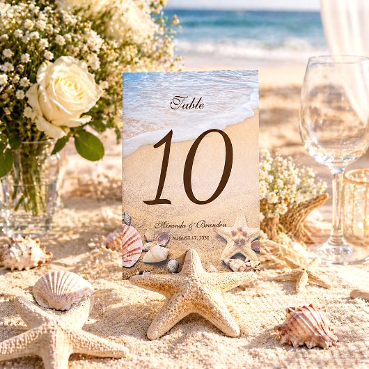 Sterrenvis Tropisch Strand Bruiloft Tafel Nummer Kaart