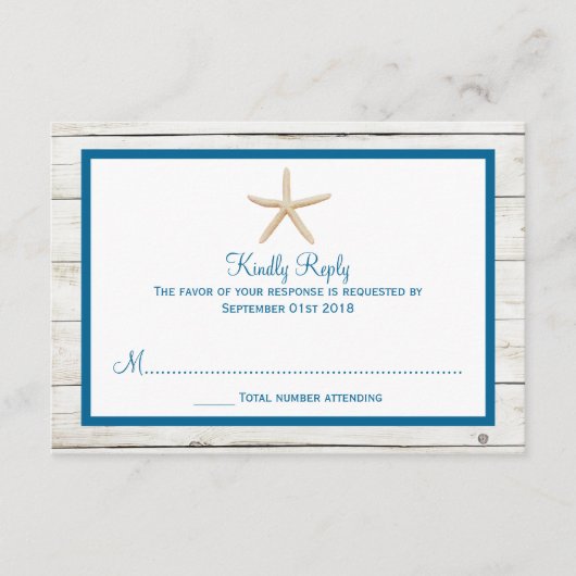 Sterrenvis Witgemaakte Houten Bruiloft Strandcolle RSVP Kaartje (Voorkant)