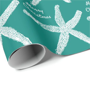 Sterrenvispatronen Donker Blauwgroen Vrolijk Kerst Cadeaupapier