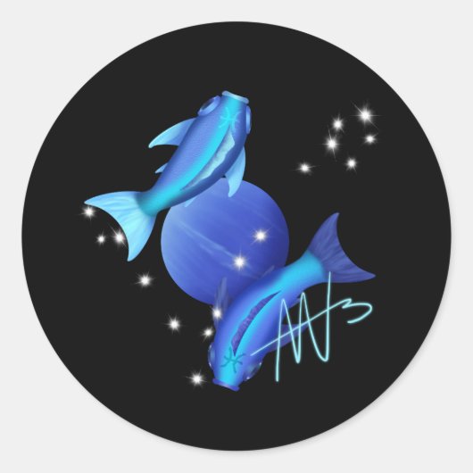 Sterrenvissen Neptunus Zodiac Ronde Sticker (Voorkant)
