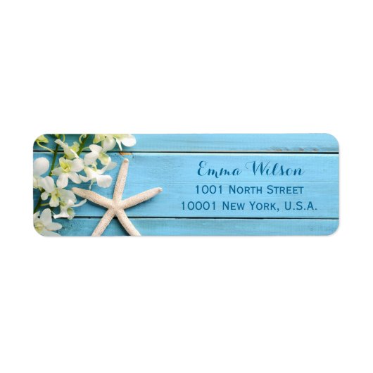 Sterrenvisstrand retouradreslabels met orchideeën etiket (Voorkant)