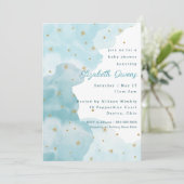 Sterrenwolken - Blauw- Baby shower Uitnodiging (Staand voorkant)