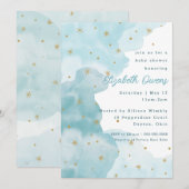 Sterrenwolken - Blauw- Baby shower Uitnodiging (Voorkant / Achterkant)