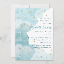 Sterrenwolken - Blauw- Baby shower Uitnodiging