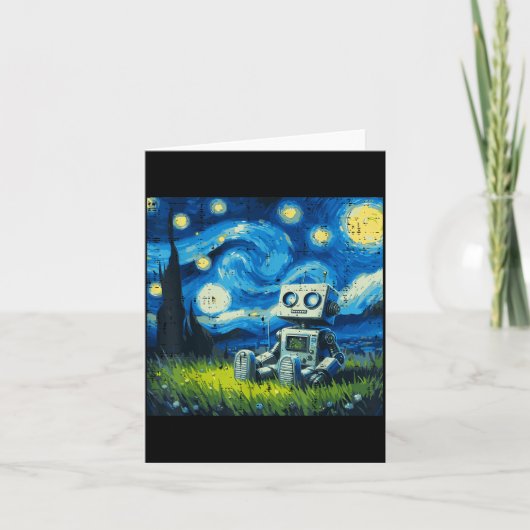 Sterrige Nacht Robot Grappige Schilderkunst Meme K Kaart (Voorkant)