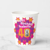 Sterroze goudgeel 40e verjaardag twee foto's papieren bekers (Achterkant)