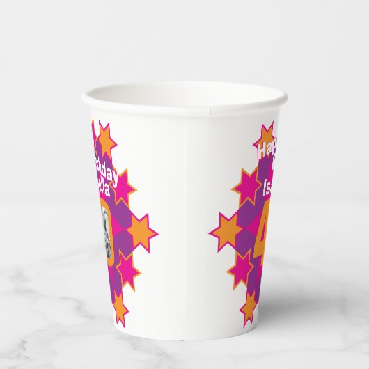 Sterroze goudgeel 40e verjaardag twee foto's papieren bekers (Rechts)