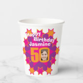 Sterroze goudgele 50e verjaardag twee foto's papieren bekers (Voorkant)