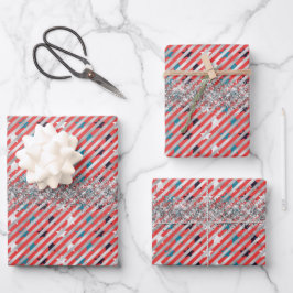 Sterrren En Zilveren Strepen Glitter Onafhankelijk Inpakpapier Vel