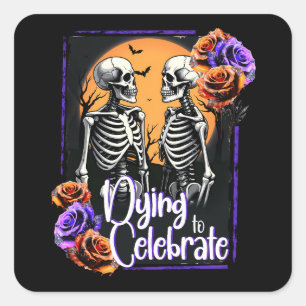 Sterven om te vieren, Halloween Skeleton Death Flo Vierkante Sticker
