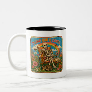 Sterven Voor Een Theekopje Retro Skelet Thee Tweekleurige Koffiemok