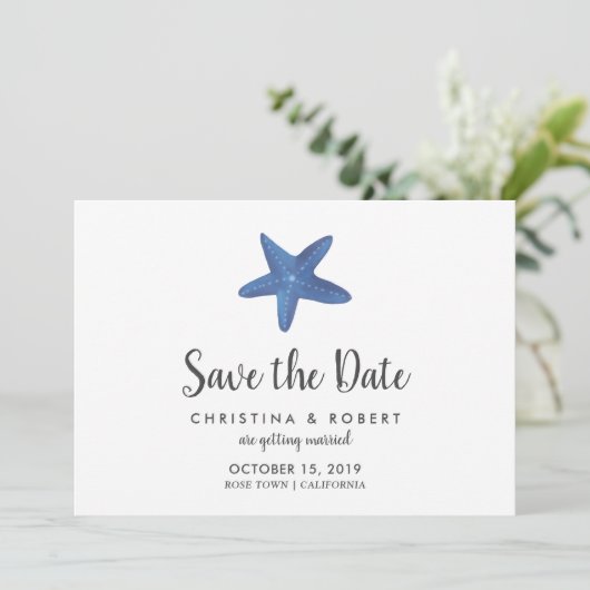 Stervis | Ocean Wedding Save the Date Kaart (Staand voorkant)