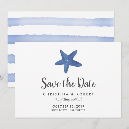 Stervis | Ocean Wedding Save the Date Kaart (Voorkant / Achterkant)