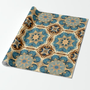 Stervormen Art Deco, Blauw en Bruin Cadeaupapier
