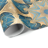 Stervormen Art Deco, Blauw en Bruin Cadeaupapier (Rol Hoek)