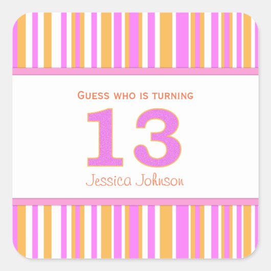 Stervormig gepersonaliseerde 13e verjaardag Sticke Vierkante Sticker (Voorkant)