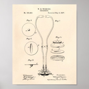 Stethoscoop 1897 Patent Art Old Peper Poster