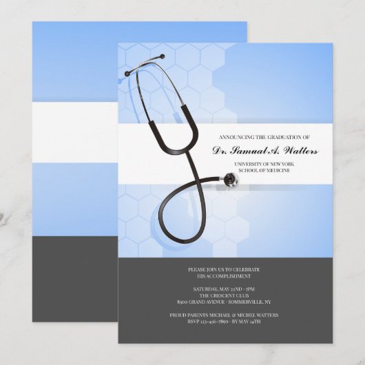 Stethoscoop Blauw Zwart Kaart (Voorkant / Achterkant)