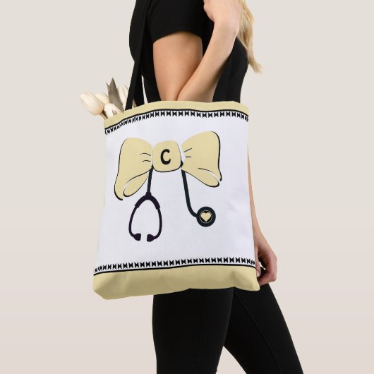 Stethoscoop Boog Geel & Wit Boodschappentas Tote Bag (Dichtbij)