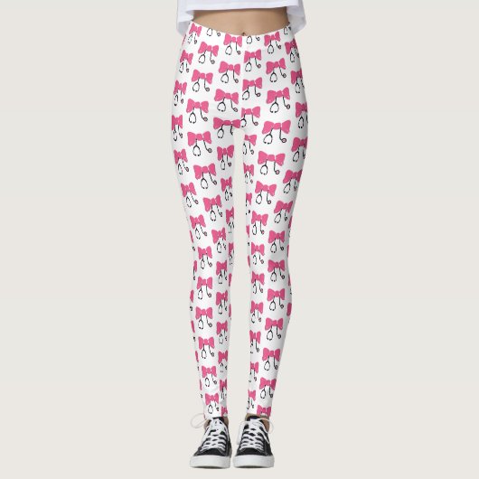 Stethoscoop Boog Roze & Witte Medische Leggings (Voorkant)